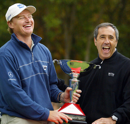 Seve shares a laugh with World Match Play champion Els