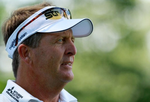 Fred Funk looks on during a practice round prior to the start of the 111th US Open
