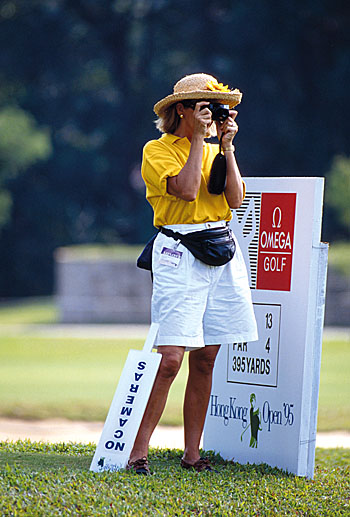 A 'no cameras' marshal in action at Fanling in 1995