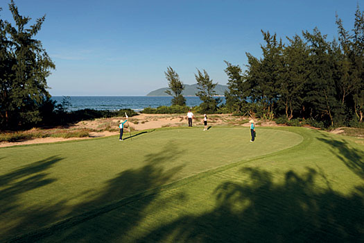 The par-4 ninth hole, with its beachside green location