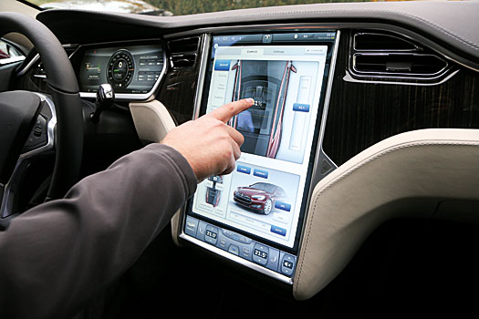 A 17-inch touchscreen that controls all the car's functions with a swipe
