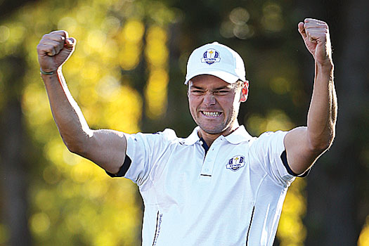 Kaymer let loose after sinking the crucial six-footer at Medinah