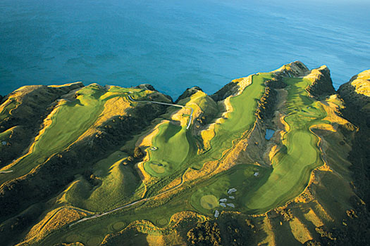 An aerial shot of the stupendous back nine at Cape Kidnappers