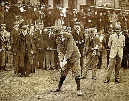 Vardon prepares to hit his drive down the first hole at St Andrews in 1900