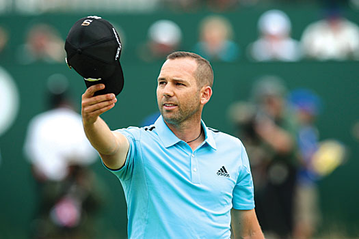 Sergio Garcia applauds the crowds after his brilliant final-round 66