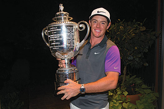 McIlroy with the enormous Wanamaker Trophy