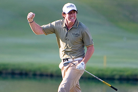 Rory McIlroy couldn’t contain his delight after holing his bunker shot at the final hole
