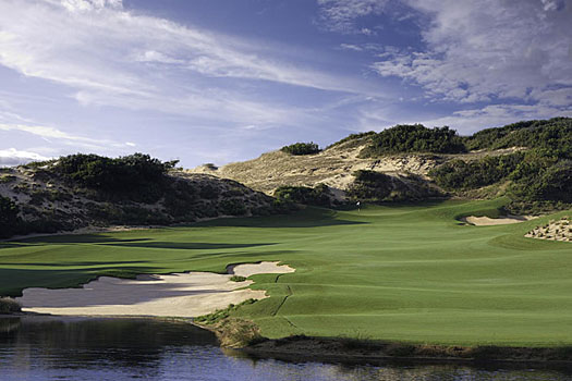 The stunning par-4 eighth presents a considerable challenge