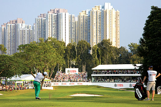 Matteo Manassero hits his second shot into the home green during the 2010 Hong Kong Open