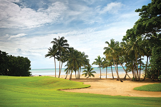 The approach to the green at the short par-5 12th