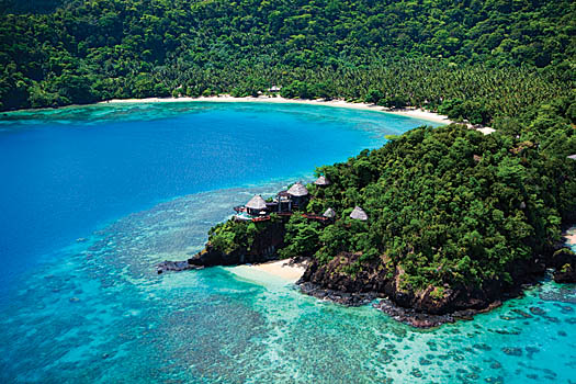 A picture-perfect view of the resort, with the Peninsula villa in the foreground 