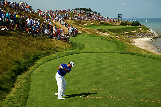 The Englishman takes dead aim during the US PGA Championship