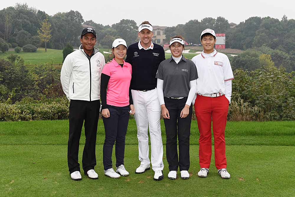 Leon D'Souza (far left) and Michelle Lee (second from right), seen here in the company of Ian Poulter, were two of four Hong Kong junior golfers to be invited to Shanghai