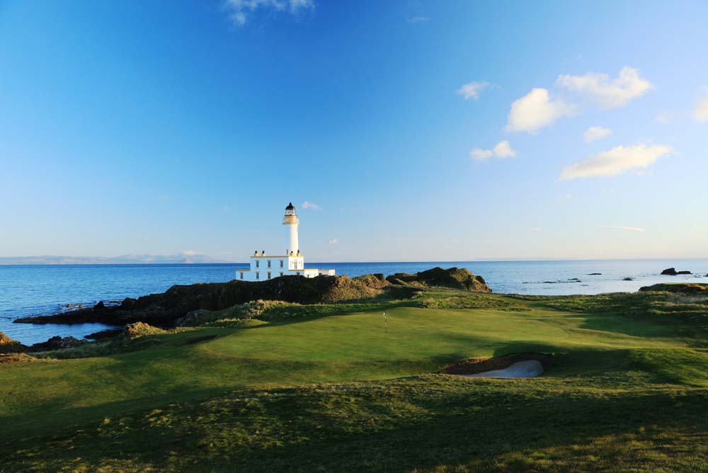 The entirely new ninth hole at Trump Turnberry with the iconic lighthouse