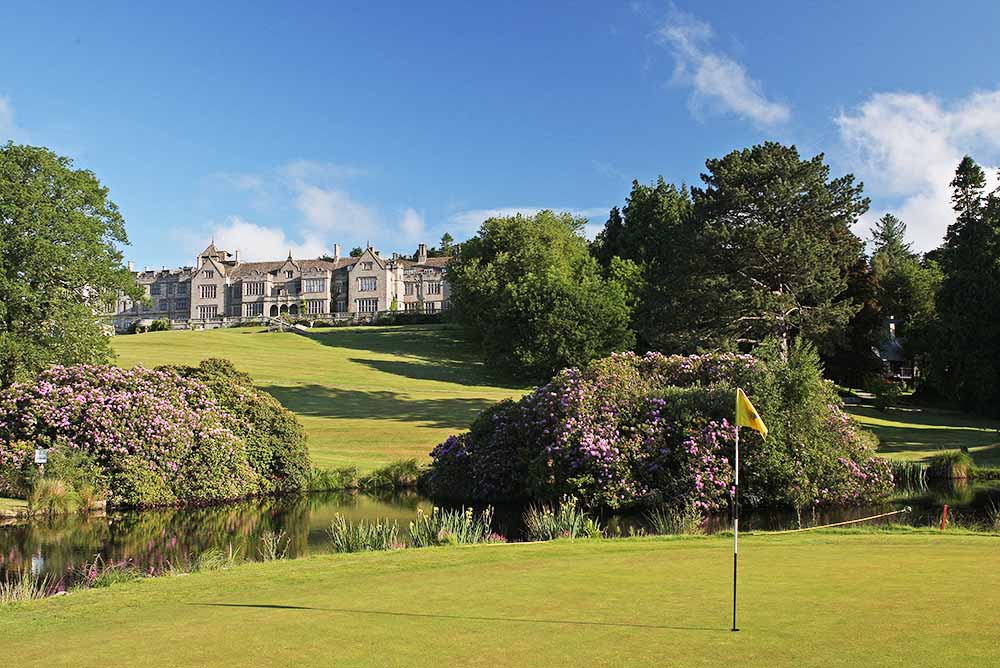 Bovey Castle’s 3rd Green with hotel view
