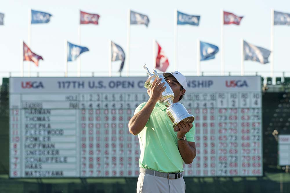 Brooks Koepka poses with the trophy after winning the 2017 U.S. Open