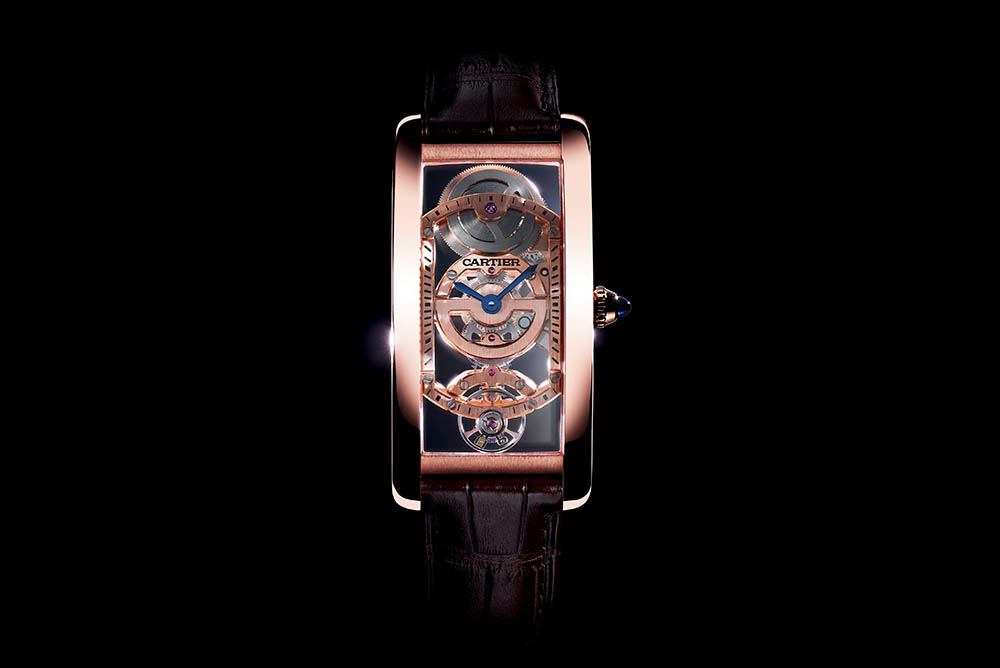 Tank Cintrée skeleton, pink gold model. Mechanical movement with manual winding - 9917 MC. Limited edition of 100 pieces