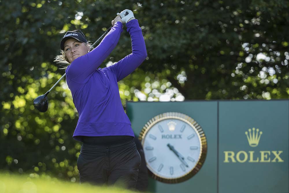 Anna Nordqvist teeing off during a practice at The Evian Championship