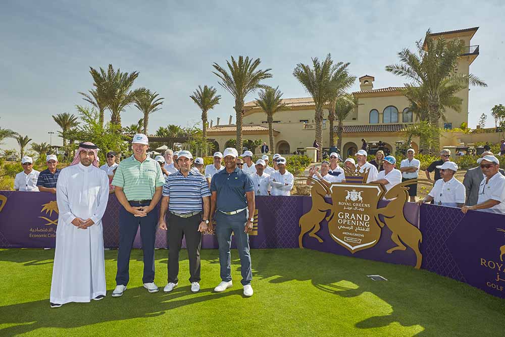 From left to right: Fahd Al-Rasheed, Group Chief Executive Officer and Managing Director of Emaar the Economic City (EEC), Ernie Els, His Excellency Yasir bin Othman Al-Rumayyan and Majed Sorour, CEO of Saudi Golf Federation