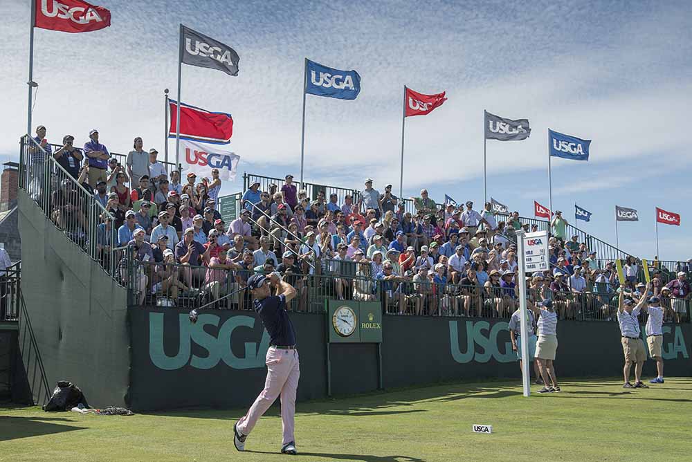 Justin Thomas on the 10th tee during the 2018 U.S. Open Championship