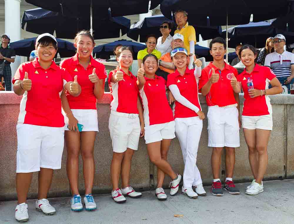 Local players during the 2015 Hong Kong Ladies Open at the Hong Kong Golf Club in Fanling, including Vivian Lee (far left), Michelle Cheung (second from left) and Isabella Leung (centre)