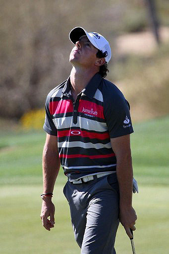 McIlroy reacts to a missed putt during the championship match