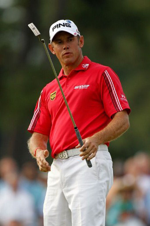 Lee Westwood misses his putt on the 11th green at the 2012 Masters Tournament