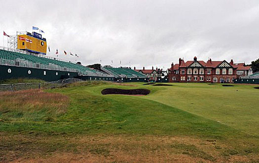 18th green and clubhouse at Royal Lytham and St Annes in Lytham