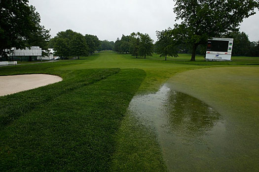 More than an inch of rain fell before play was called for the day