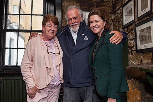 Antoinette Leask with Herb Kohler and his wife, Natalie Kohler, celebrating Antoinette’s retirement, at The Jigger Inn in St Andrews