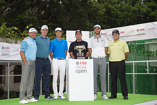 Graeme McDowell, Justin Rose, Li Hao-tong, Scott Hend, Dustin Johnson and  Patrick Reed were pictured with the UBS Hong Kong Open Trophy at the Chater Garden