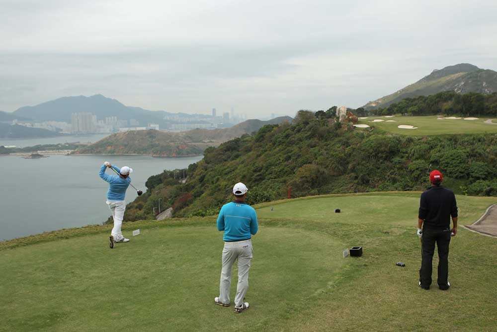 Scott Barr at the signature 13th hole at Clearwater Bay